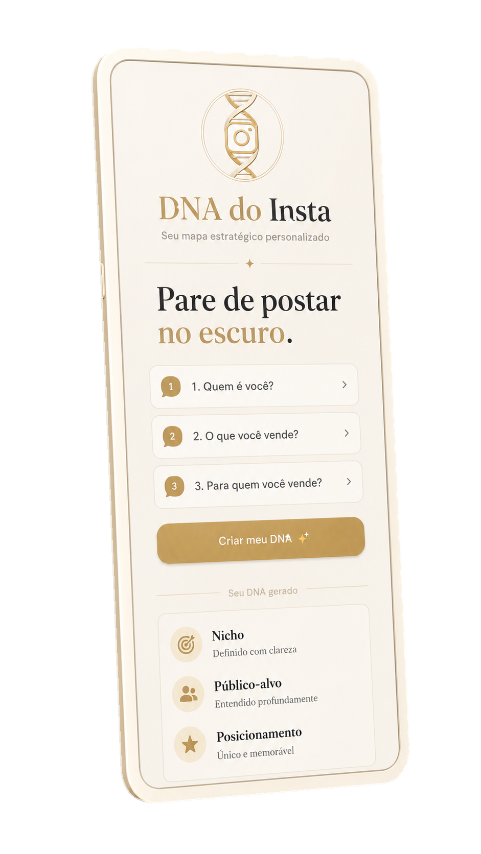 Mockup da ferramenta DNA do Insta no celular